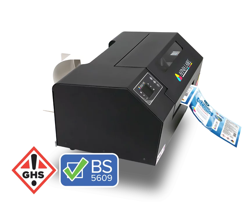 Tiskárna barevných skládaných štítků L502 na štítky pro sudy s chemikáliemi