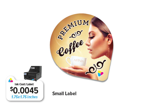 Coffee Sample Label with Ink Cost from the Afinia L801