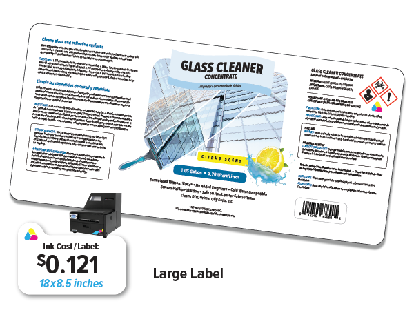 Glass Cleaner Chemical Sample Label with Ink Cost from the Afinia L801