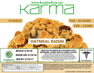 Budder Pros Oatmeal Raisin THC and CBD Edible Label