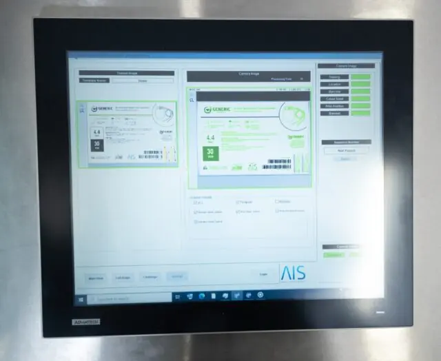 X350 Inspectra label vision inspection screen showing label being analyzed