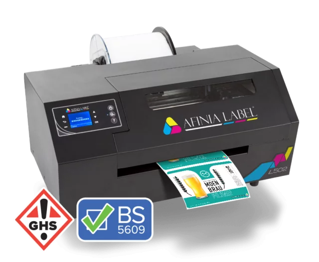BS5609 GHS compliant L502 durable color label printer from Afinia Label